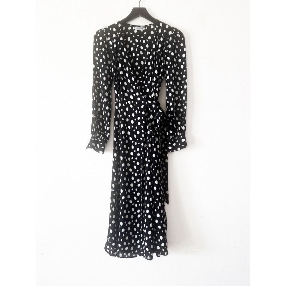 Reformation Women's XS Susanna Black and White Polka Dot Long Sleeve Wrap Dress